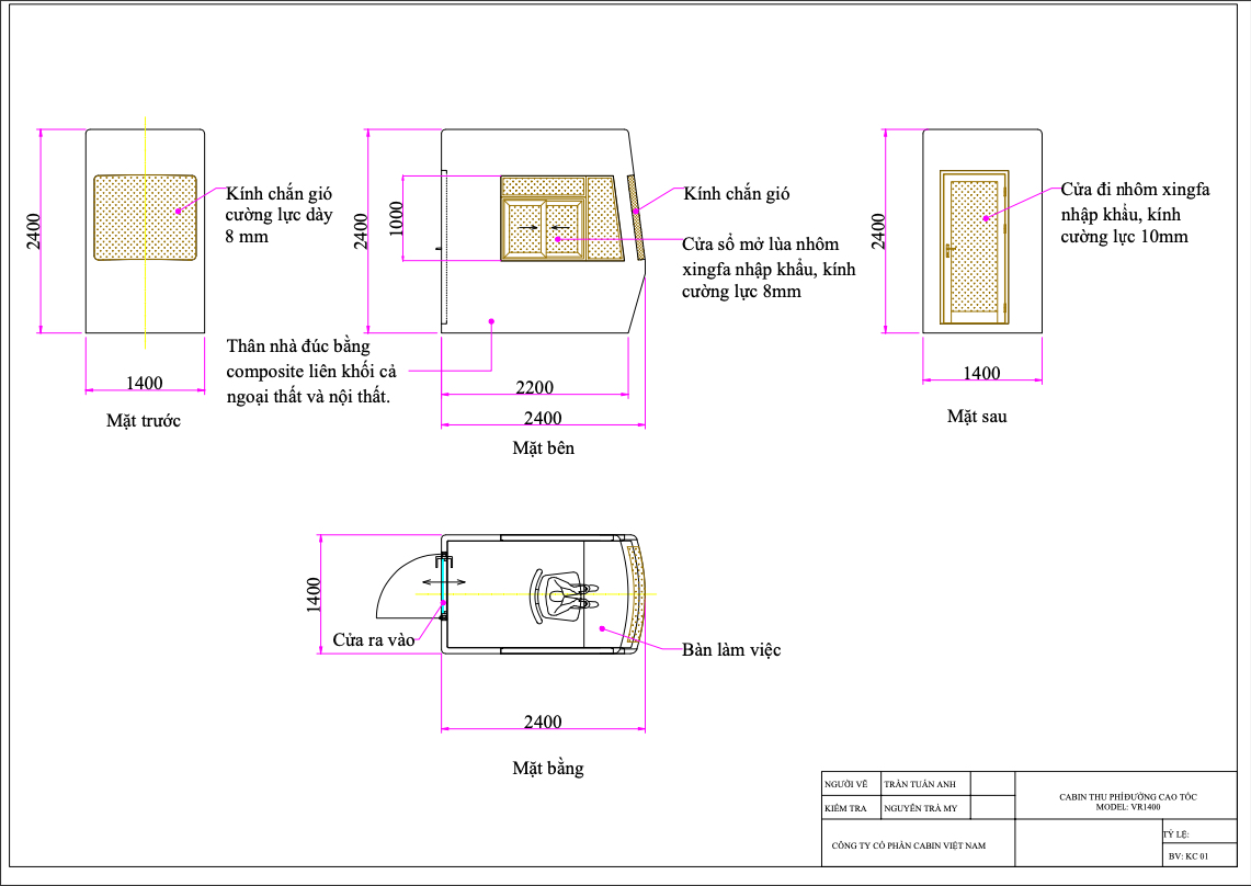 Bản vẽ cabin trạm thu phí không dừng Vinacabin VR1400